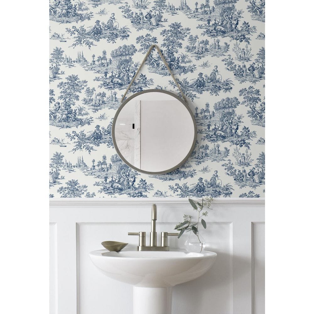 Navy Blue Chateau Toile Peel and Stick Wallpaper