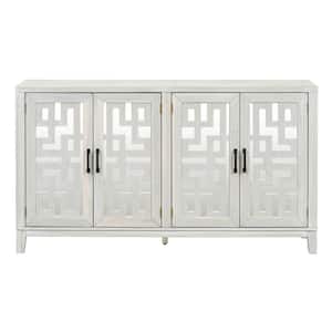 60 in. W x 16 in. D x 34.1 in. H Natural Wood Wash White Linen Cabinet with Metal Pulls