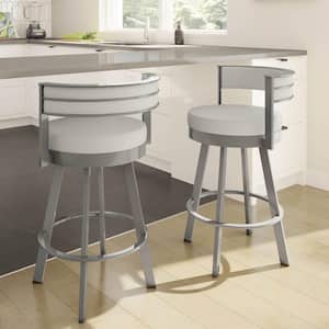 Browser 26 in. Light Grey Polyester/Glossy Grey Metal Swivel Counter Stool