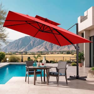 Double Top 11.5 ft. x 11.5 ft. Aluminum Heavy-Duty 360° Rotation Outdoor Offset Cantilever Patio Umbrella in Red