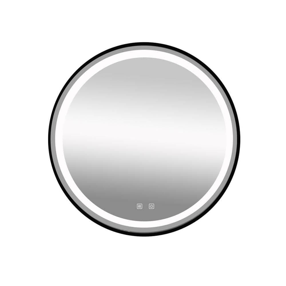 24 in. W x 24 in. H Black Round Led Vanity Wall Mirror with Focused Backpla