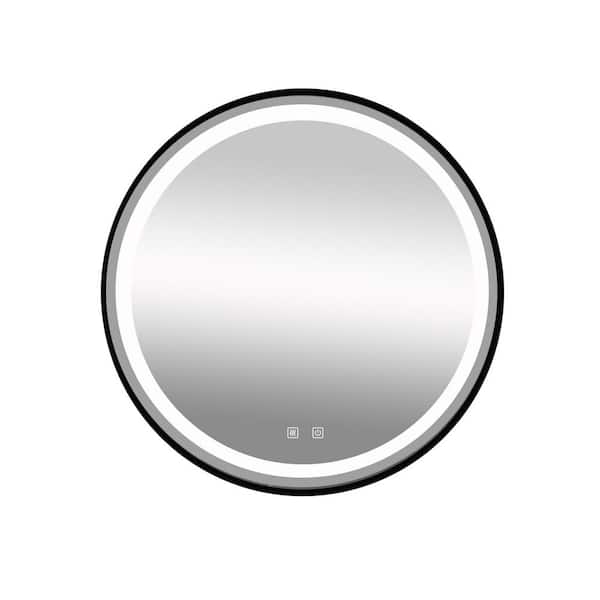 Unbranded 24 in. W x 24 in. H Black Round Led Vanity Wall Mirror with Focused Backplane, Dimmable Touch, Wall Switch Control