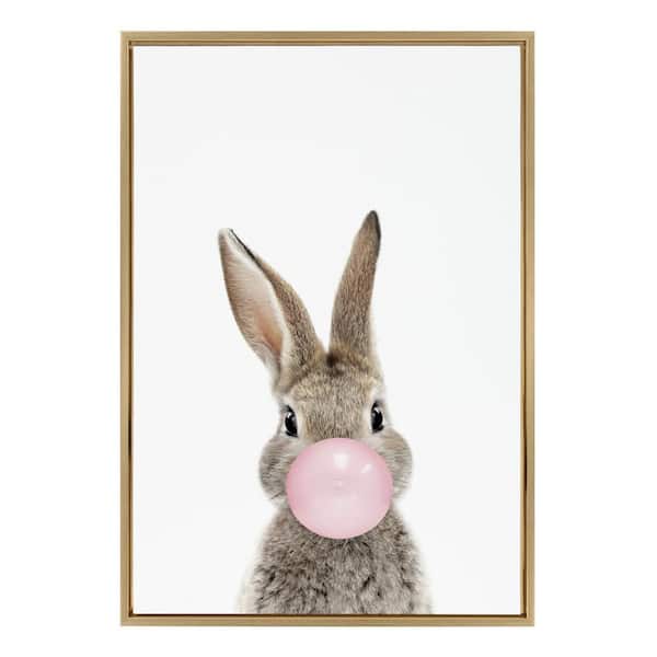 Kate and Laurel "Sylvie Bubble Gum Bunny" by Amy Peterson 1-Piece Framed Canvas Animals Art Print 33.00 in. x 23.00 in.