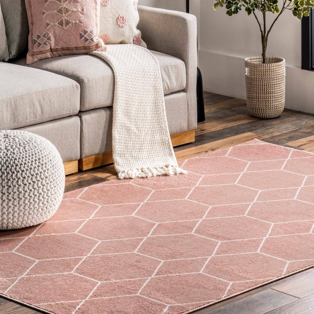 Pink Geometric Synthetic Medium Pile 4' x 6' Area Rug