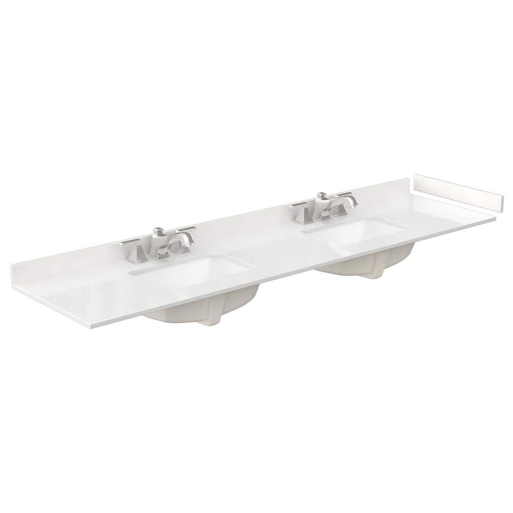 84" White Quartz Double Sink Vanity Top with Backsplash