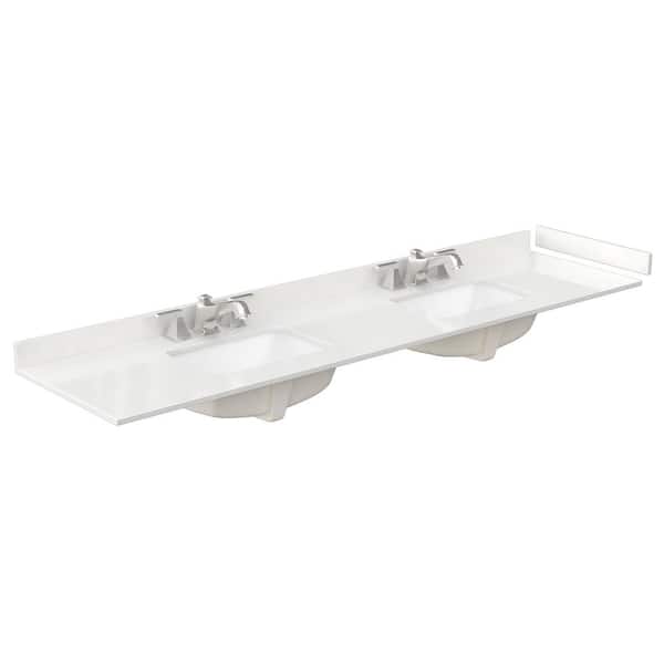 Wyndham Collection 84 in. W x 22 in. D Quartz White Rectangular Double Sink Bathroom Vanity Top in White