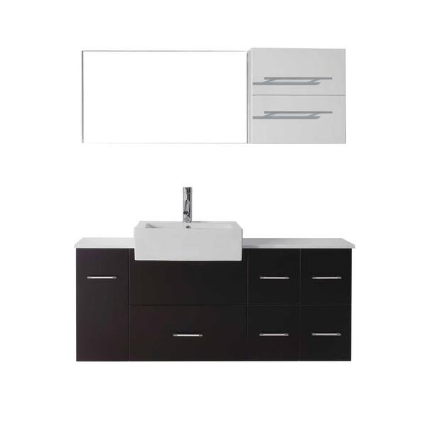 Virtu USA Hazel 55.21 in. W x 12.44 in. D x 22.68 in. H Vanity in Grey with Stone Vanity Top in White with White Basin and Mirror