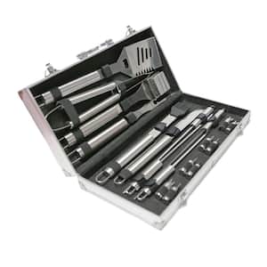 Deluxe 18-Piece Stainless-Steel BBQ Cooking Accessory Tool Set with Storage Case