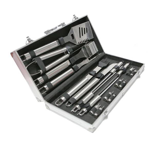 Cal Flame Deluxe 18-Piece Stainless-Steel BBQ Cooking Accessory Tool Set with Storage Case