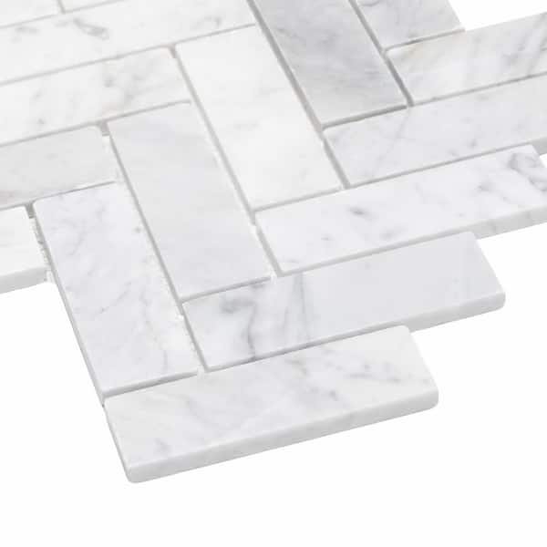 Herringbone Carrara White 9.76 in. x 11.37 in. Honed Natural Marble Floor and Wall Mosaic Tile (3.85 sq. ft. /Case)