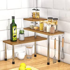 Homode [Newly Upgraded] Corner Shelf, 3 Tier Kitchen Counter Organizer, Storage Rack Shelves for Bathroom, Living Room, Wood and Metal Accent