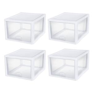 27 qt. Plastic Modular Stacking Storage Drawer Container in Clear, 4 Pack