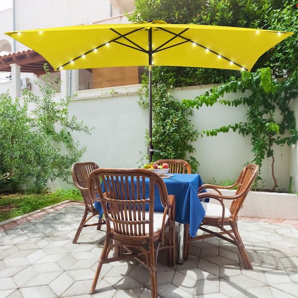 Sonkuki 10 ft. x 6.5 ft. Rectangle Solar LED Outdoor Market Table Patio Umbrella with Push Button Tilt and Crank in Yellow