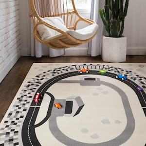 Race Car Black 5 ft. x 7 ft. Raceway Area Rug