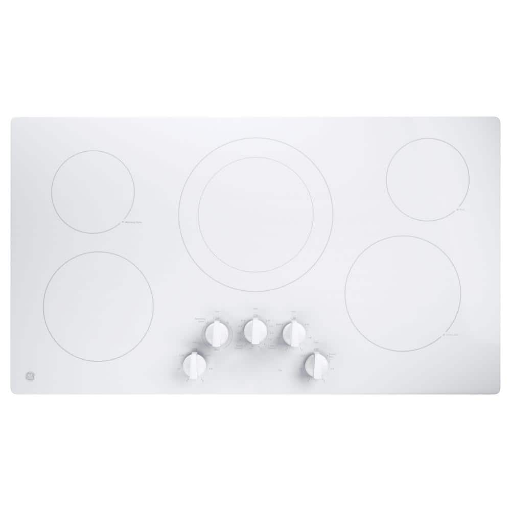 36 in. Radiant Electric Cooktop Built-in Knob Control in White with 5 Elements