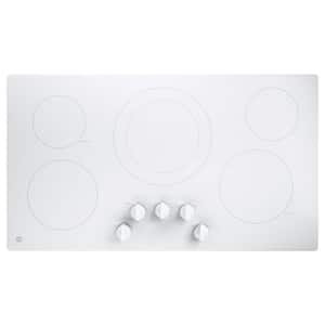 36 in. Radiant Electric Cooktop Built-in Knob Control in White with 5 Elements