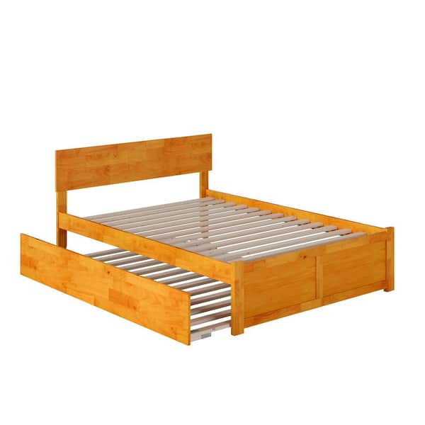 AFI Orlando Caramel Full Platform Bed with Flat Panel Foot Board and Full Urban Trundle Bed