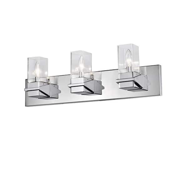 Dainolite Veronica 24 in. 3 Light Polished Chrome Vanity Light with Clear Glass Shade