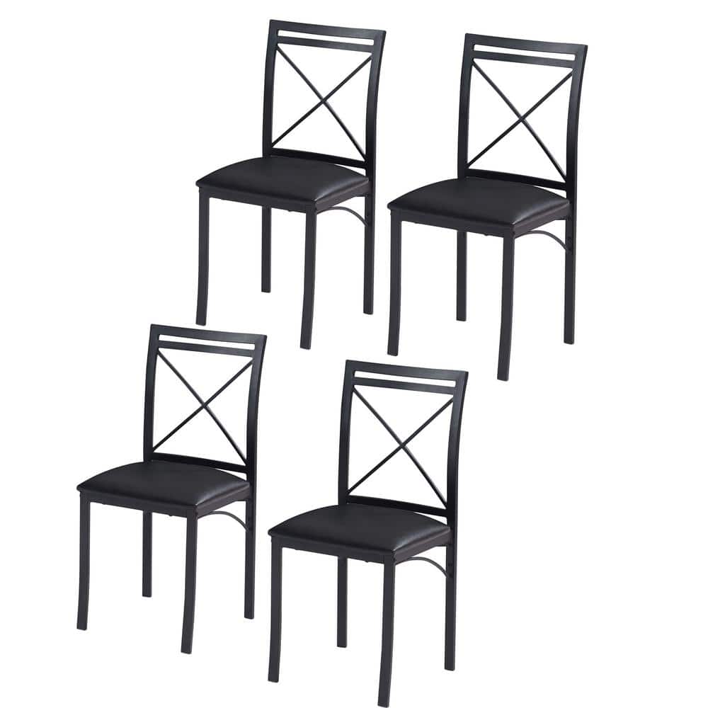 Black Faux Leather High Back Cross Metal Dining Chairs Set of 4