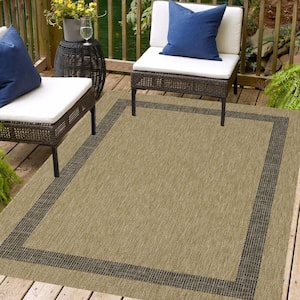 Azelia Jute and Black 10 ft. x 13 ft. Indoor/Outdoor Area Rug