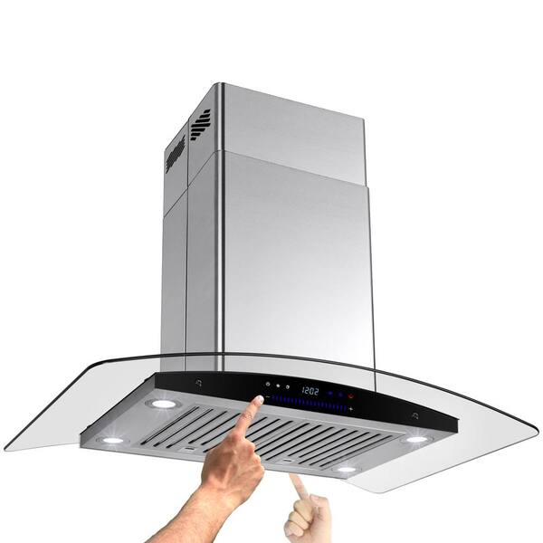 AKDY 30 in. Convertible Kitchen Island Mount Range Hood in Stainless Steel with Tempered Glass and Dual Touch Controls