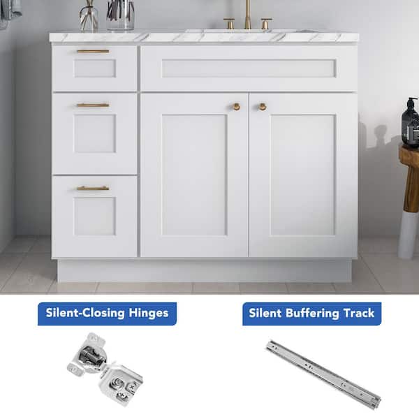 42 in. W x 21 in. D x 34.5 in. H Ready to Assemble Solid Wood Shaker Bath Vanity Combo Cabinet in White