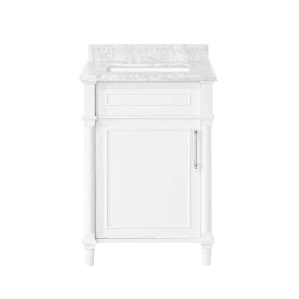 Aberdeen 24 in. W x 20.05 in. D x 34.49 in. H Bath Vanity in White with Carrara Marble Top