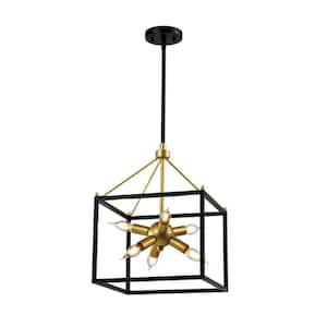 Augusta 6-Light Gold/Black Island Square/Rectangle and Sphere Pendant Light with Wrought Iron Accents