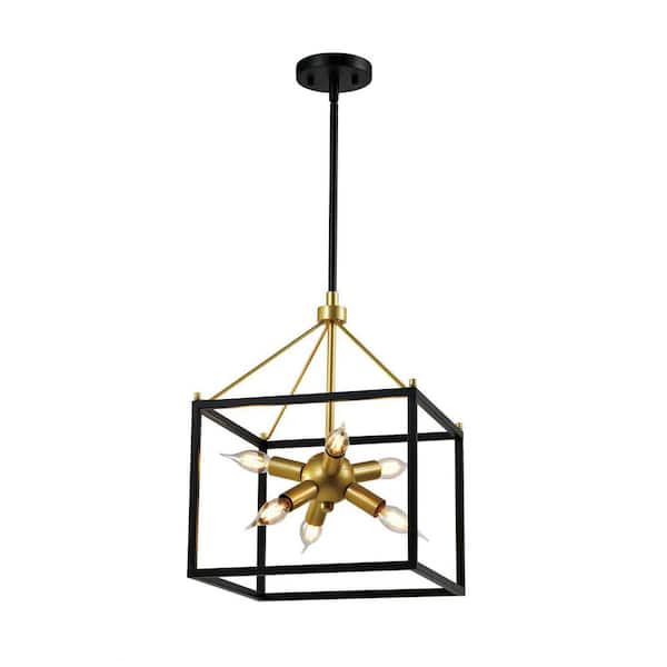 Maxax Augusta 6-Light Gold/Black Island Square/Rectangle and Sphere Pendant Light with Wrought Iron Accents