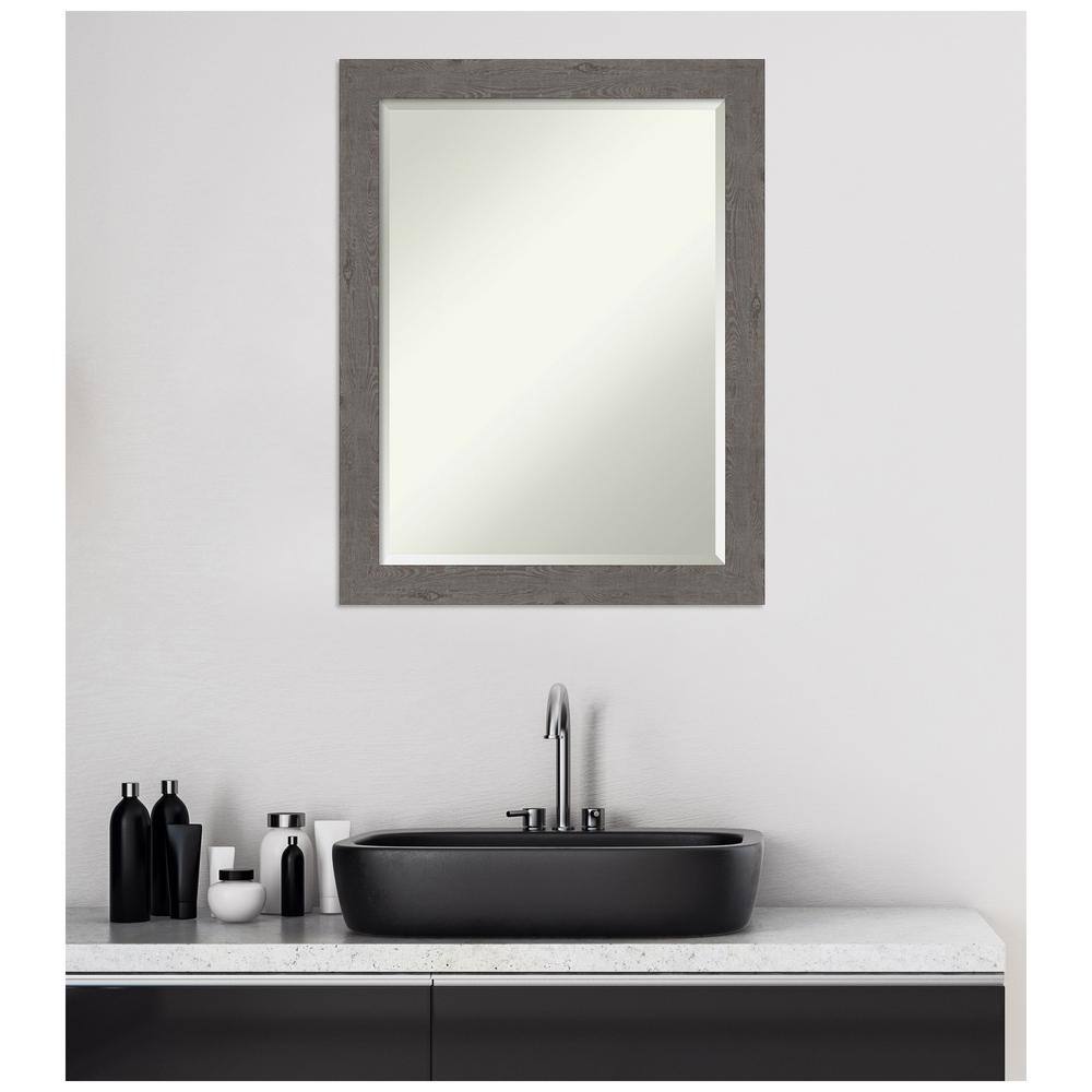 Rustic Plank Grey Woodgrain Rectangular Wall Mirror 21x27"