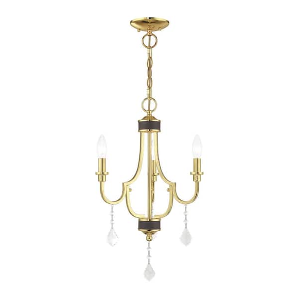 Bradshaw 3-Light Polished Brass Mini Chandelier with Bronze Accents and Clear Crystals