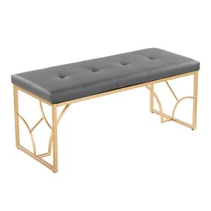 Constellation Grey Faux Leather and Gold Metal 43.5 in. Bedroom Bench (21 in. H x 43.5 in. W x 18 in. D)