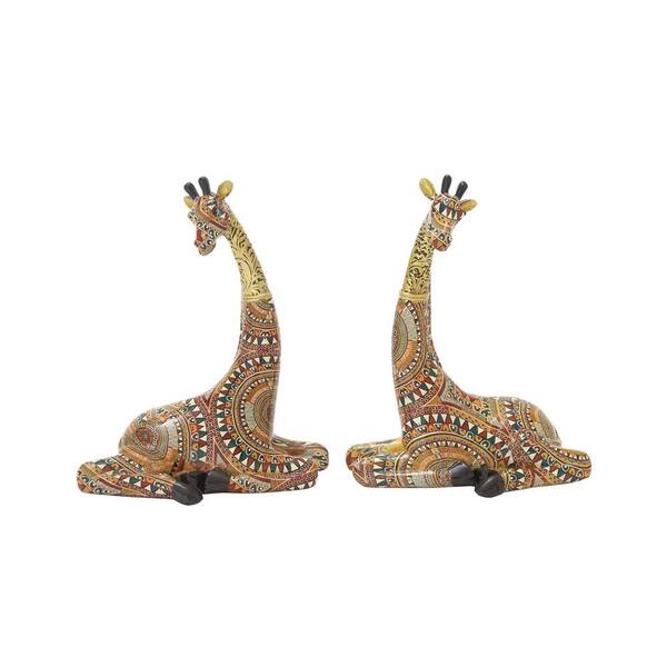 Litton Lane Sitting Giraffe Polystone Sculptures (Set of 2)