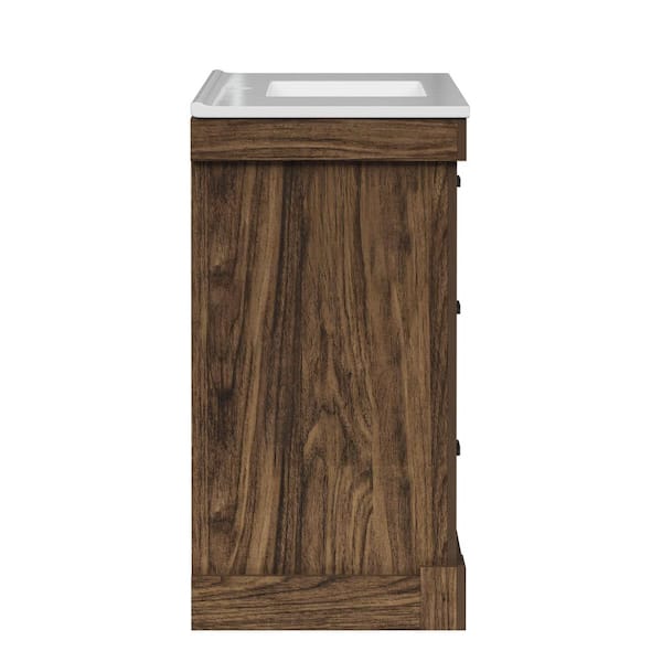 Donovan 36.02 in. W Single Sink Freestanding Walnut Bath Vanity with White Ceramic Integrated Square Top