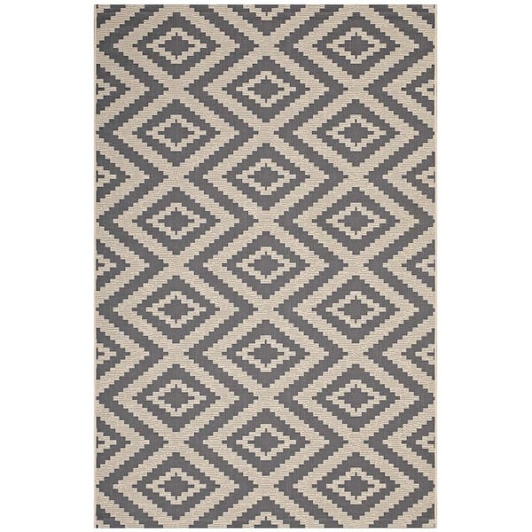 MODWAY Jagged in Gray and Beige 8 ft. x 10 ft. Geometric Diamond Trellis Indoor and Outdoor Area Rug