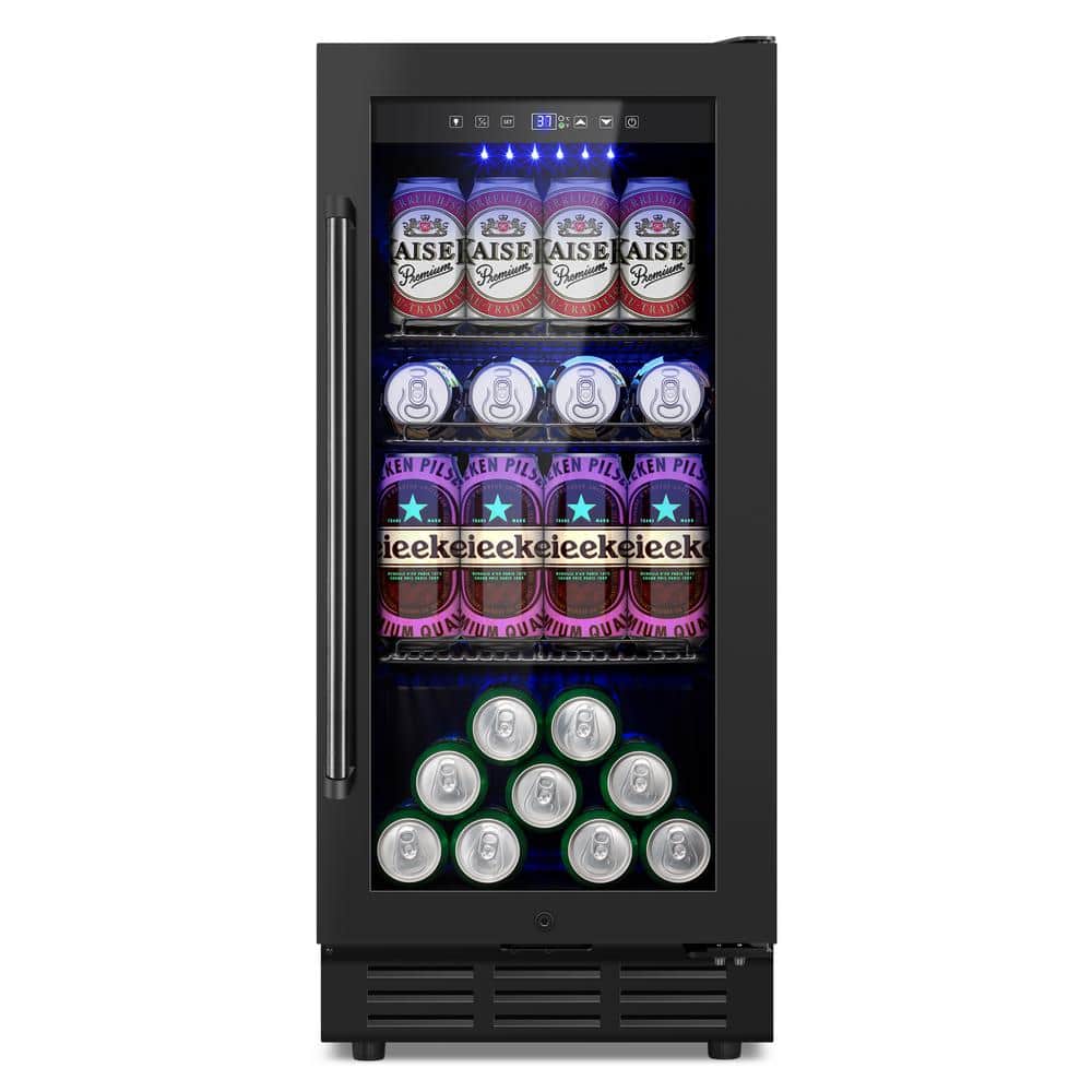 Gilati 15in.Single Zone Built-in/Freestanding 128-Cans Beverage Cooler with Adjustable Shelf in Black