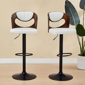 Swivel Bar Stools Set of 2 Seat Height Adjustable Wooden Barstools PU Leather Upholstered Bar Chairs with Back, White