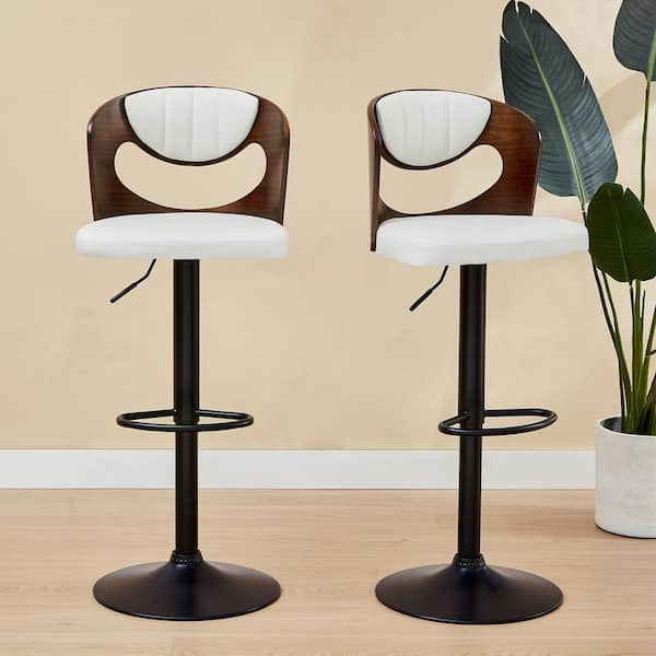 VECELO Swivel Bar Stools Set of 2 Seat Height Adjustable Wooden Barstools PU Leather Upholstered Bar Chairs with Back, White