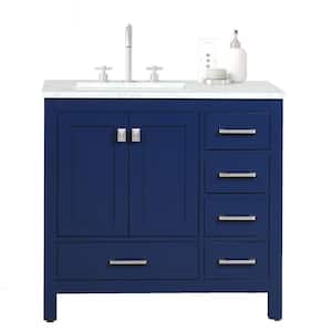 Aberdeen 36 in. W x 22 in. D x 34 in. H Bath Vanity in Blue with White Carrara Marble Top with White Sink