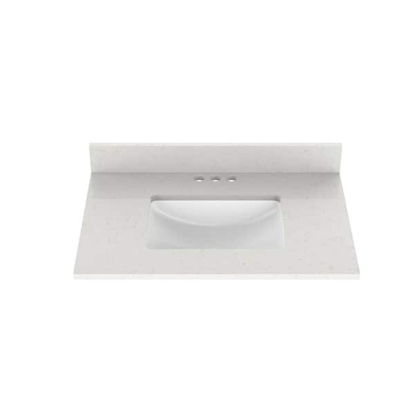 Home Decorators Collection 25 in. W x 22 in. D Quartz Vanity Top in Snow Orchid with White Ceramic Rectangular Single Sink