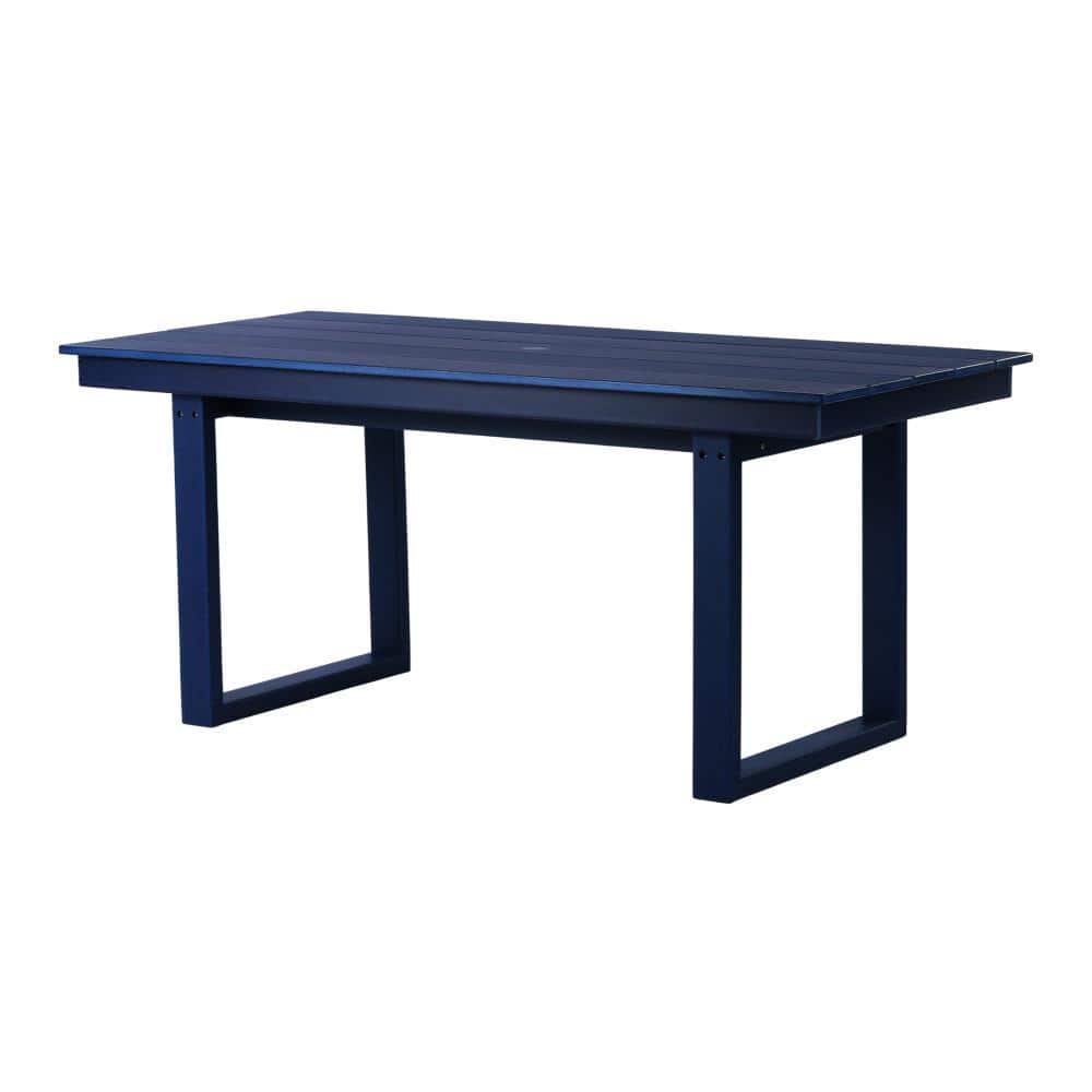 "CoastSide Outdoor Patio 68"" X 31"" Stainless Steel Frame 6-Person Plastic Dining Table w/ Umbrella Hole, Navy Blue" price history on PriceWatchPro