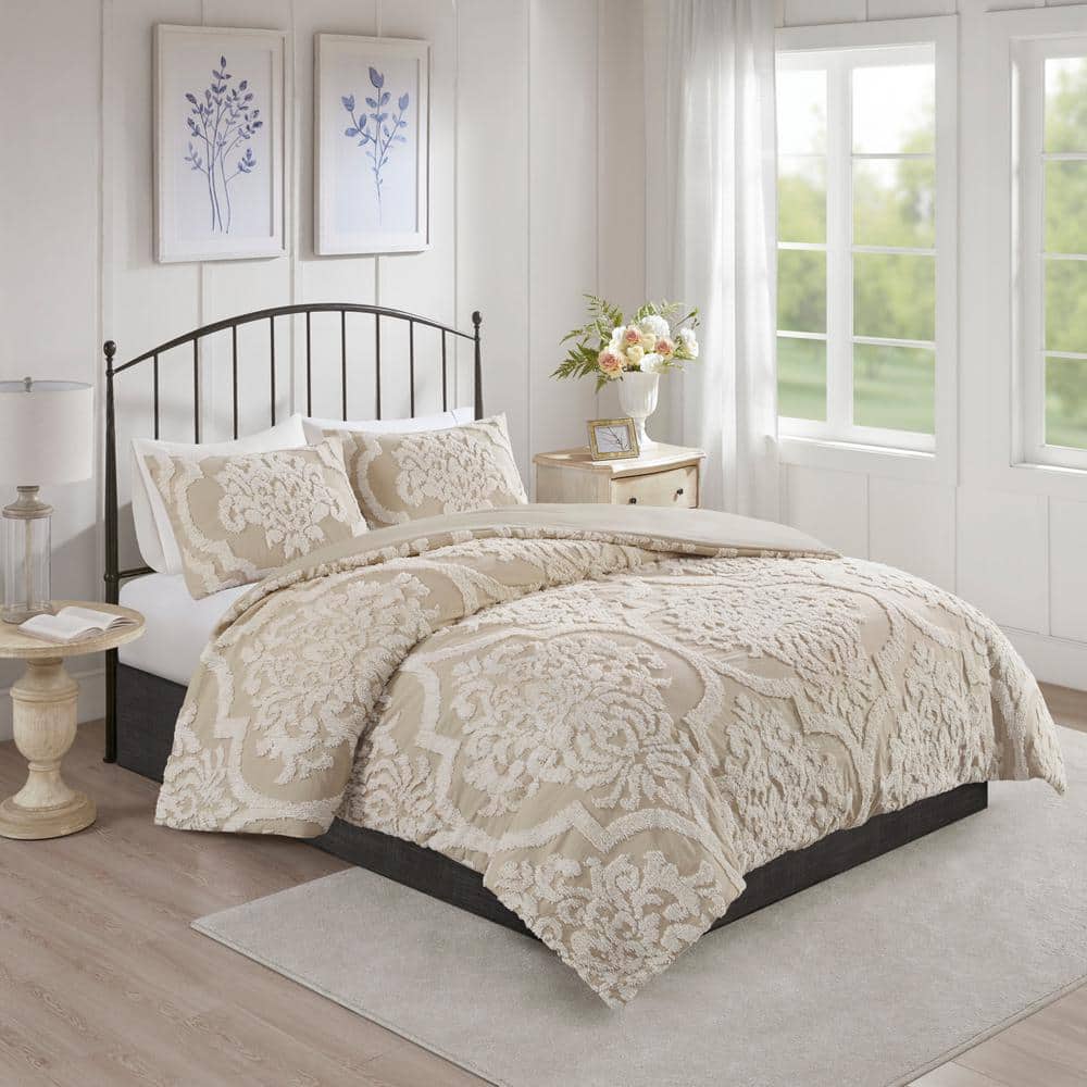 Madison Park Aeriela 3-Piece Taupe King/Cal King Tufted Cotton Chenille  Damask Comforter Set MP10-7103 - The Home Depot