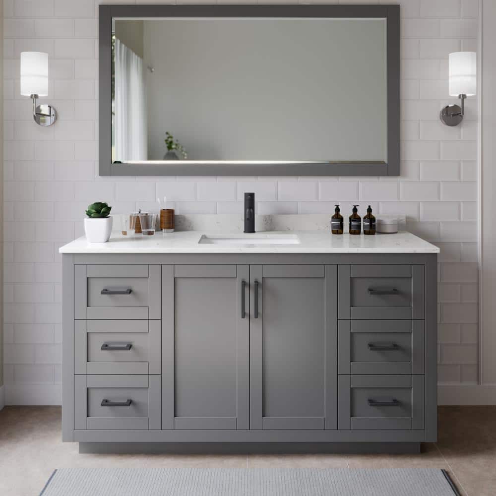 Miranda 66 in. W x 22 in. D x 33.75 in. H Single Bath Vanity in Dark Gray w/ Carrara Cultured Marble Top, 58 in. Mirror price history on PriceWatchPro