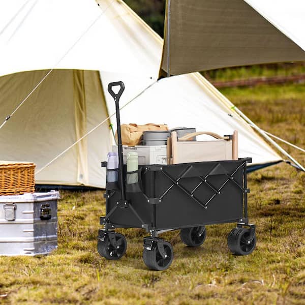 8 cu.ft Steel Garden Cart, Collapsible Folding Wagon, 150L Beach Wagon Cart with All-Terrain Wheels, Heavy Duty Folding