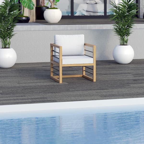 TK CLASSICS Cushioned Aluminum Outdoor Lounge Chair with White Cushions