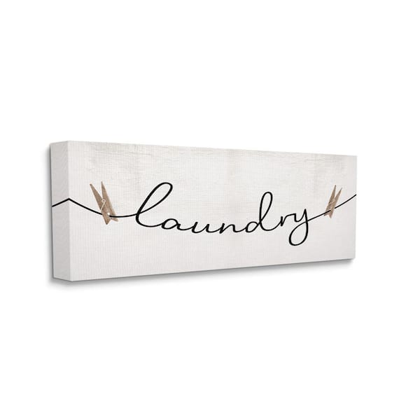 "Clothespins on the Laundry Line Typography" by Daphne Polselli Unframed Country Canvas Wall Art Print 10 in. x 24 in.