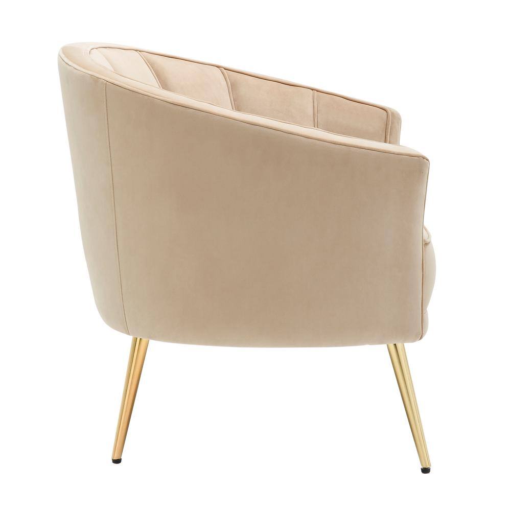 Champagne Velvet Barrel Accent Chair with Gold Metal Legs