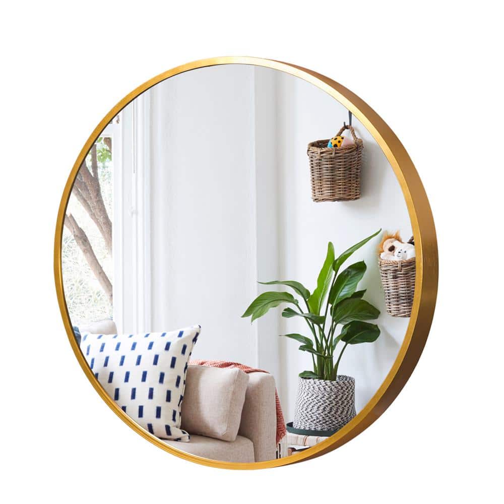 Modern Brushed Metal Frame 36 in. x 36 in. Round Wall Mirror Wall-Mounted V