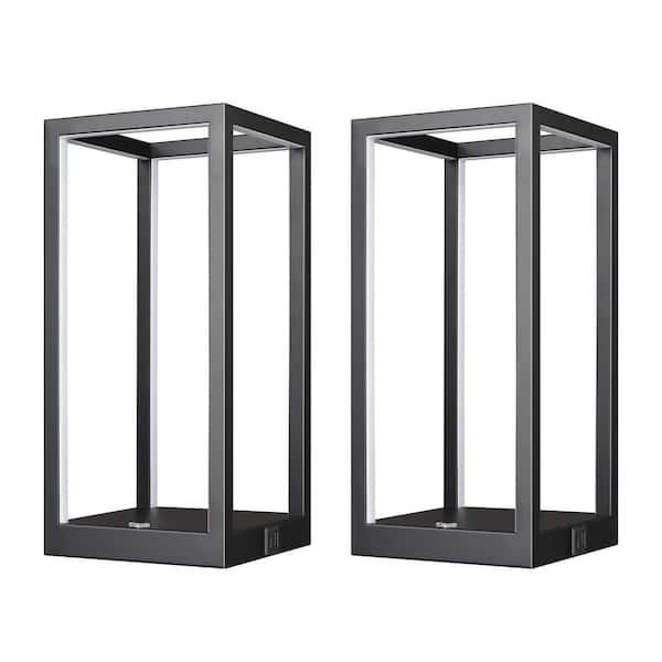 13.5 in. Black Modern Integrated LED Table Lamp with 2-USB Ports (2-Pack)