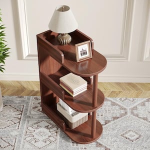 Calvin Narrow 19.49 in W Brown Wood Sofa Side End Table with 3 Storage Shelves Living Room Bedside Table nightstand